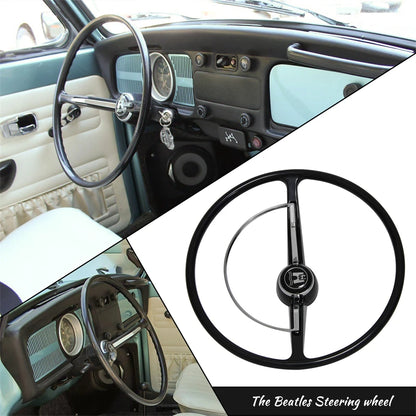 Steering Wheel with Chrome Ring &Horn Button Fits for Volkswagen Beetle 1962-1971